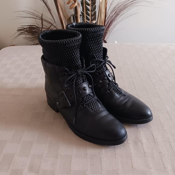 Stuart Weitzman Stitchwork Nappa Leather Quilted Combat Boots - Picture 3 of 16